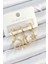 Pirinç Zirkon Taşlı Yıldız Ve Ay Model Gold Renk 3'lü Çift Kadın Küpe Set 1