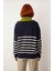 Kadın Kışlık Geniş Kalıp Düşük Kol Triko Kazak Yarım Fermuar Detaylı Çizgili Tasarım Kaliteli 3