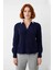 Kadın Lacivert Regular Kalıp Triko Kazak Düşük Kol Gömlek Yaka Saç Örgülü Kışlık Şıklık Kaliteli 1