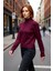Kadın Cool Comfort Oversize Dik Yaka Triko Kazak Basic Rahat Kışlık Bordo Günlük Şıklığı Tamamlar 4