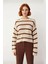 Kadın Crop Boy Akrilik Triko Kazak Bisiklet Yaka Geniş Kalıp Çizgili Soğuk Havalara Uygun Kaliteli 2