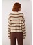 Kadın Crop Boy Akrilik Triko Kazak Bisiklet Yaka Geniş Kalıp Çizgili Soğuk Havalara Uygun Kaliteli 3