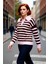 Kadınlara Özel Bebe Yaka Çizgili Triko Kazak Regular Kalıp Uzun Kol Günlük Kış Konforu Kaliteli 4