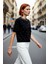 Kadın Modern Kısa Kol Nakış Detaylı Bisiklet Yaka Crop Triko Kazak Cool Comfort Stilinizi Tamamlayın 4