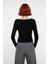 Kadın Ince Triko Hırka Siyah Fitted Kayık Yaka Crop Uzun Kollu Düşük Kol Rahat Şık Modern Basic 3
