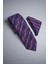 Slim Çizgili Mor Kravat & Mendil 1
