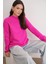 6849 Kadın Dikişsiz Dik Yaka Triko Kazak Fuşya 1