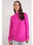 6849 Kadın Dikişsiz Dik Yaka Triko Kazak Fuşya 2