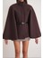 4768 Kadın Kemerli Panço Premium Kaşe Ceket Kahve 5