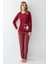 3445 Kadın Bordo Uzun Kollu Kış Temalı Pijama Takımı 1