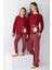 3445 Kadın Bordo Uzun Kollu Kış Temalı Pijama Takımı 4