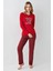 3514 Kadın Kırmızı Uzun Kollu Kış Temalı Pijama Takımı 1