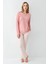 3417 Kadın Pembe Uzun Kollu Bisiklet Yaka Pijama Takımı 2