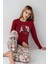 3452 Kadın Kırmızı Uzun Kollu Kış Temalı Pijama Takımı 1