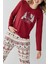 3452 Kadın Kırmızı Uzun Kollu Kış Temalı Pijama Takımı 4