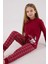 3445C Kız Çocuk Bordo Uzun Kollu Kış Temalı Pijama Takımı 2