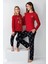 3450 Kadın Kırmızı Uzun Kollu Kış Temalı Pijama Takımı 4