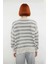 Kadın Oversize Kesim Bej Gri Çizgili Bisiklet Yaka Akrilik Triko Kazak Kışlık Konforu Kaliteli 3