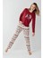 3452 Kadın Kırmızı Uzun Kollu Kış Temalı Pijama Takımı 3