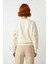 Kadın Ekru Desenli Düşük Kol Bisiklet Yaka Regular Kalıp Triko Kazak Soğuk Havalarda Konfor 3