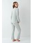 3408 Kadın Yesıl Uzun Kollu Önden Düğmeli Gömlek Pijama Takımı 4