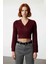 Kadın Antrasit Crop Boy Fitted Kruvaze Triko Kazak Günlük Şıklık ve Konforu Kış Sezonuna Taşır 2
