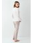 3424 Kadın Beyaz Uzun Kollu Bisiklet Yaka Pijama Takımı 4