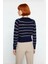 Kadın Oversize Reglan Kol Lacivert Çizgili Triko Kazak Modası Kış Mevsimine Özel Şıklık Kaliteli 3