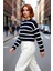 Kadınlara Özel Basic Çizgili Oversize Triko Kazak Bisiklet Yaka Uzun Düşük Kol Kış Şıklığı 3