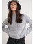 6855 Kadın Dik Yaka Saç Örgülü Triko Kazak Gri 1