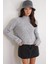 6855 Kadın Dik Yaka Saç Örgülü Triko Kazak Gri 4