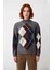 Kadın Modern Baklava Desenli Oversize Triko Kazak Dik Yaka Detaylı Soğuk Havalar Için Ideal 2
