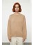 Kadın Bej Oversize Kesim Triko Bisiklet Yaka Kazak Uzun Kollu Modern Günlük Şıklık Için Ideal 1