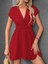 Kadın Kısa Kollu Kruvaze Yakalı Beli Lastikli Bürümcük Elbise L-Xl-Kırmızı 2