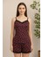 Kadın Mor Kalp Desenli Askılı Şortlu Dantelli Pijama Takımı 2