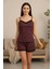 Kadın Mor Kalp Desenli Askılı Şortlu Dantelli Pijama Takımı 6