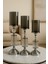 Gümüş Renk Kristal Detaylı Silindir Camlı Şamdan 3’lü Set Modern Yemek Masası Salon Dekor Mumluk 3