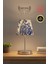 Vintage Mini Toile De Jouy Abajur Fransız Desen Gri Metal Kablolu Ayak Mavi Başlık Masa Lambası 1