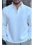 Erkek Beyaz Polo Yakalı Pamuklu Yumuşak Kalın Kumaşlı Oversize Sweatshirt 8
