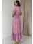 Desenli Uzun Yırtmaçlı Elbise - Pembe 3