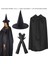 Wizard 120 cm Siyah Yakalı Cadı Pelerini Cadı Şapkası ve 1 Çift Siyah Kumaş Eldiven Seti 3 Parça 1
