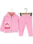 Kapüşonlu Cute Tavşan Nakışlı Taytlı Üçlü Alt Üst Takım - MDL2121-PEMBE-9 Ay Pembe 1