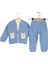 Waffle Kumaş Ayı Nakışlı Hırkalı Üçlü Alt Üst Takım - Indigo - 9 Ay - SLL7011-İNDIGO-9 Ay Indigo 1