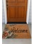 Vintage Kahverengi Zambak ve Kalp Kaymaz Hoş Geldiniz Welcome Kapı Önü Paspası 45X70CM 1