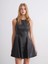 Bisiklet Yaka Deri Görünümlü Peplum Mini Elbise (W5) 2