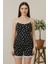 Kadın Siyah Kalp Desenli Askılı Şortlu Dantelli Pijama Takımı 2