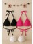 Kadın Siyah ve Fuşya Minimal Kesim Üçgen Bikini Üstü 1