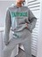 Kadın Gri Happiness Alt Üst Eşofman Takımı Oversize Kapüşonlu 4