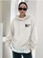 Cherish Time Sweatshirt - Beyaz Baskılı Oversize Şardonlu Kapüşonlu 2