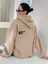 Cherish Time Sweatshirt - Bej Baskılı Oversize Şardonlu Kapüşonlu 1